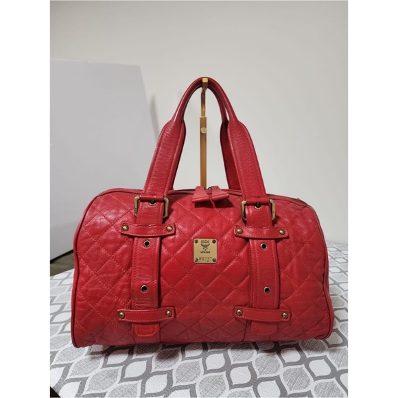Authentic MCM Quilted Boston Leather Bag Red - Picture 14 of 14